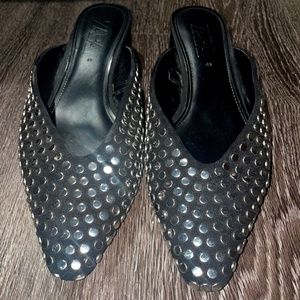 COPY - ZARA | BLACK + SILVER STUD MULES | SIZE 38 -size 8-8.5